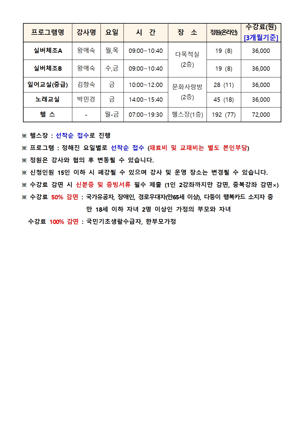 2026년 2분기 장안1동 자치회관 프로그램 접수 안내 이미지 2 - 본문에 자세한설명을 제공합니다.