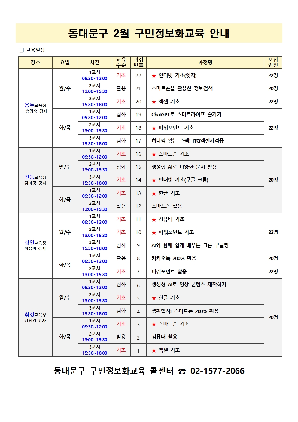 2026년 2월 「동대문구 구민정보화교육」 대면교육 안내 이미지 1 - 본문에 자세한설명을 제공합니다.