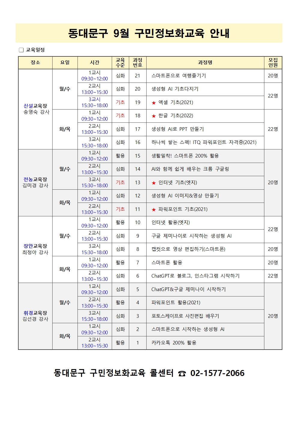 2026년 9월 「동대문구 구민정보화교육」 대면교육 안내 이미지 1 - 본문에 자세한설명을 제공합니다.