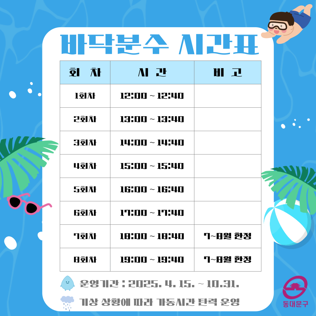 공원 내 바닥분수 운영 안내 이미지 1 - 본문에 자세한설명을 제공합니다.