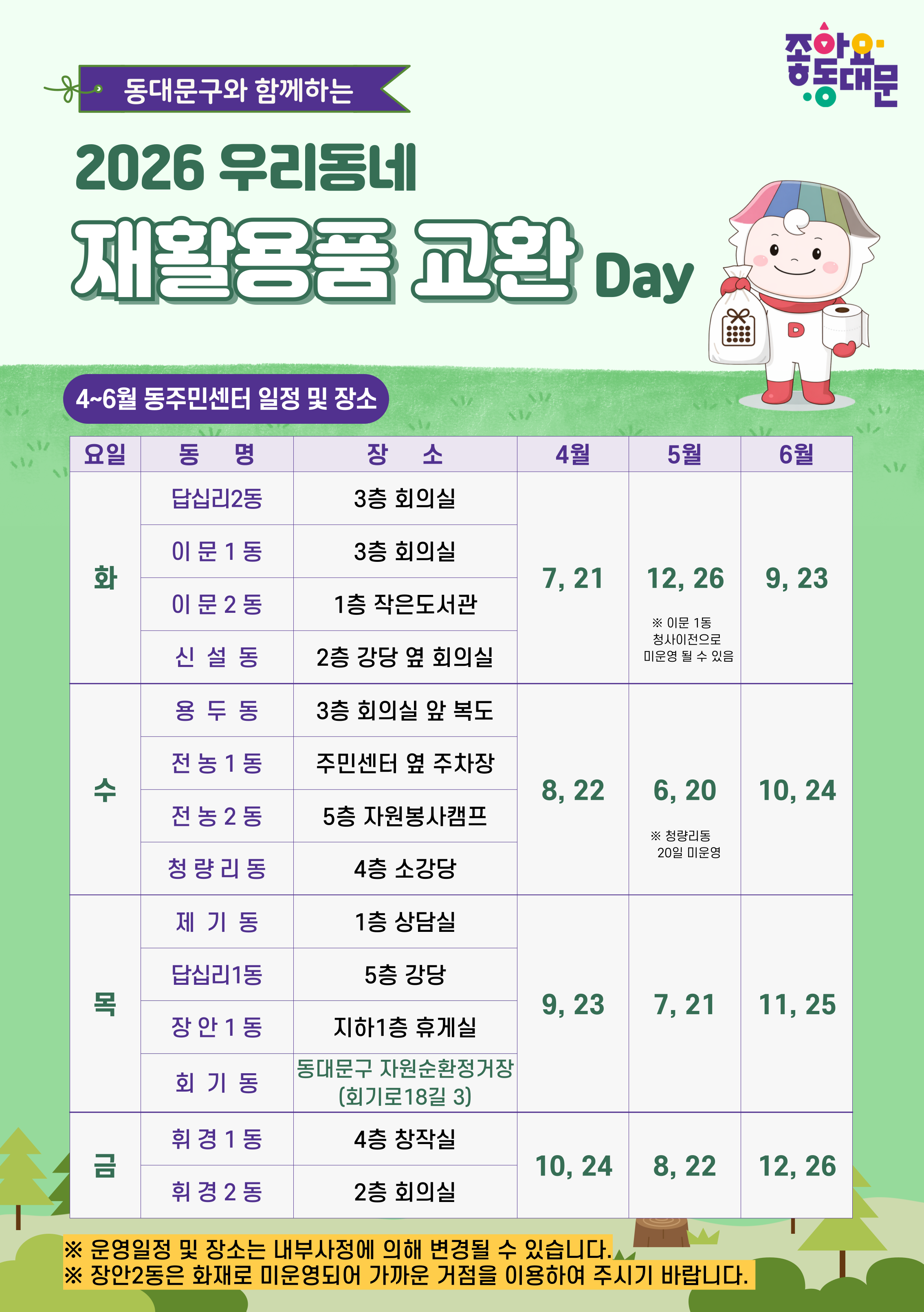 「2026년 우리동네 재활용품 교환데이」4~6월 운영 일정 안내 이미지 2 - 본문에 자세한설명을 제공합니다.